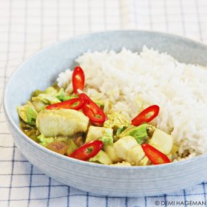 groene curry met pangafilet en chinese kool